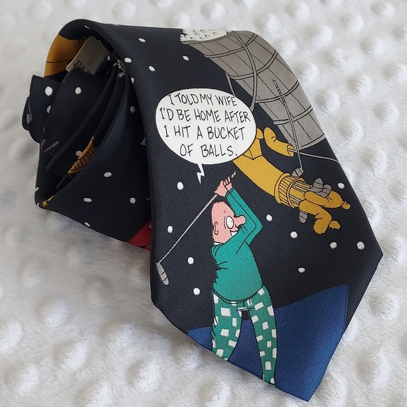 Vintage Golf Tie Richard Torrey Necktie Bench Warmers NWT 100% Silk Bucket Balls - Picture 8 of 12